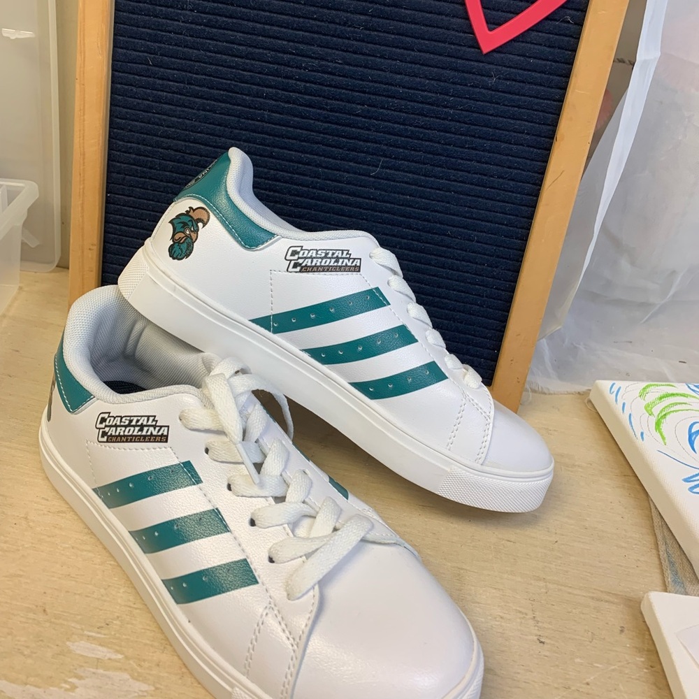 Coastal Carolina White and Teal Sneakers